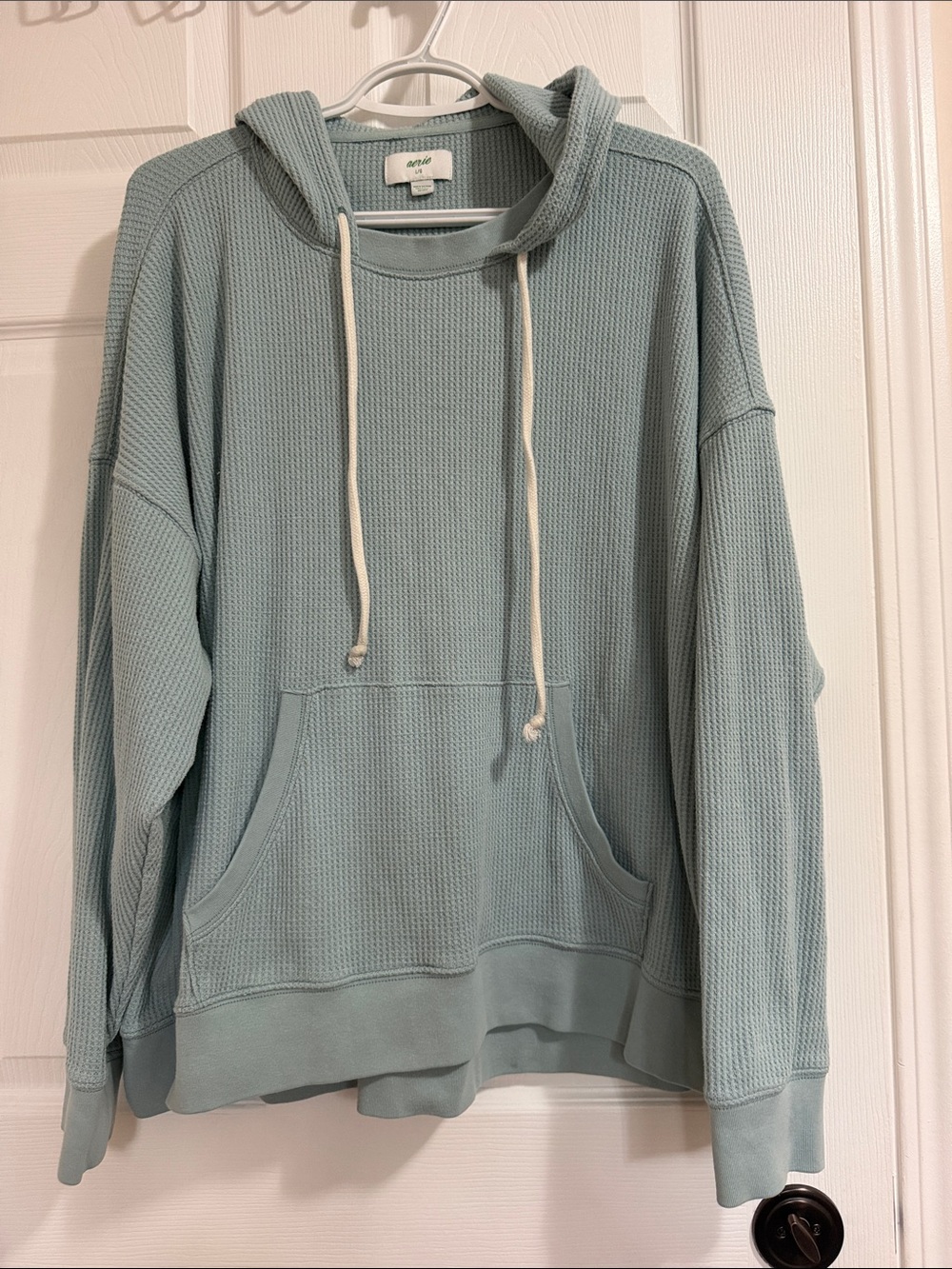 aerie Men’s Light Blue Waffle-Knit Crewneck Hoodie Sweater